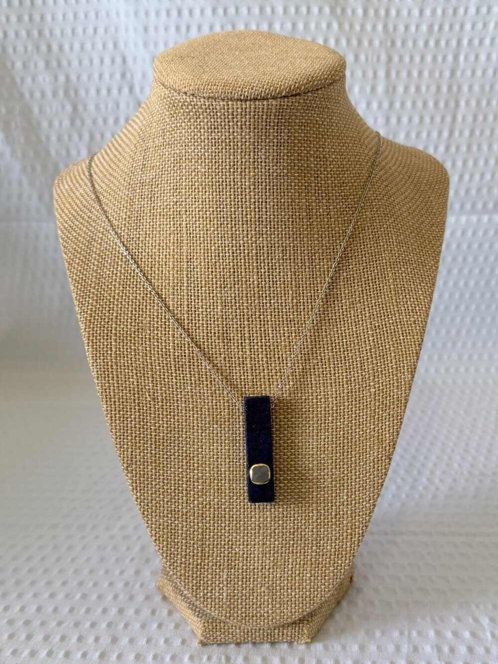 Minimalist Navy Bar Pendant Necklace with Silver Accent